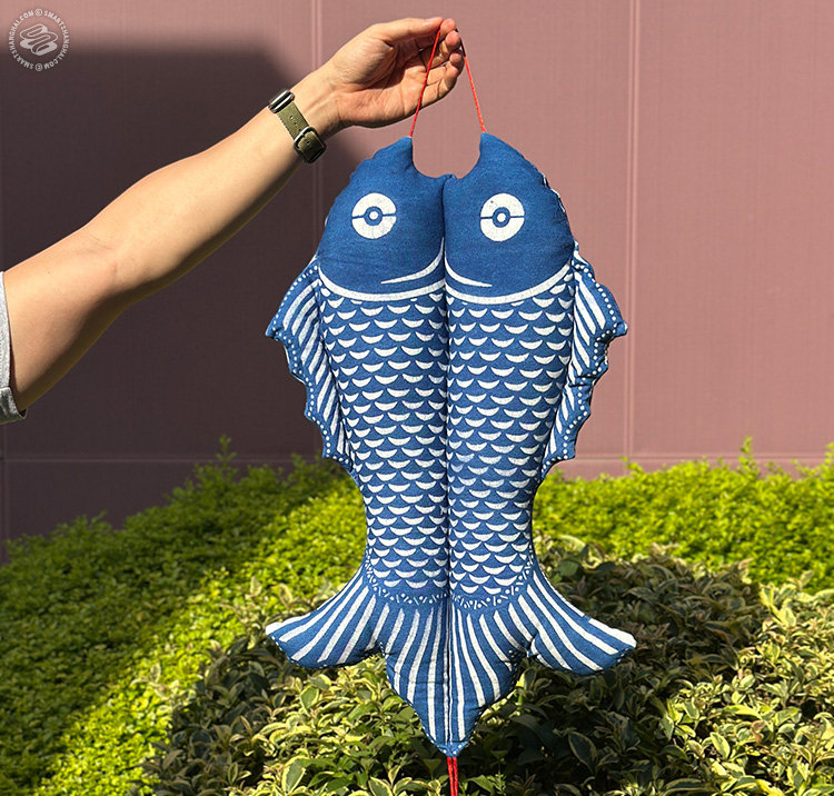 Indigo Double Fish Hanging