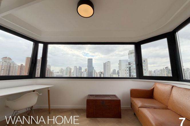 Amazing Curved Balcony+Panoramic Windows/Hanzhong Rd/Suzhou Creek/Bathtub/Large Storages/Cozy2br