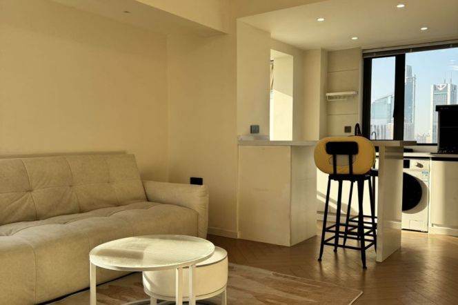 Bright 1Br 21F |  South Shanxi rd & Mid Huaihai rd Mt | Elevator + Heating