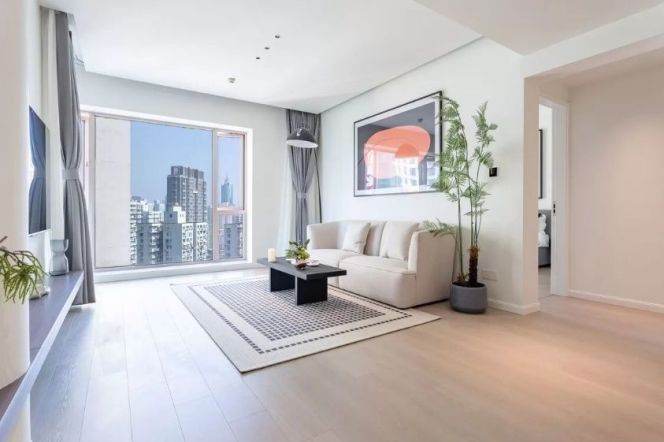 modern big 1 bedroom floor heating modern furniture beside Huang pu river 22K