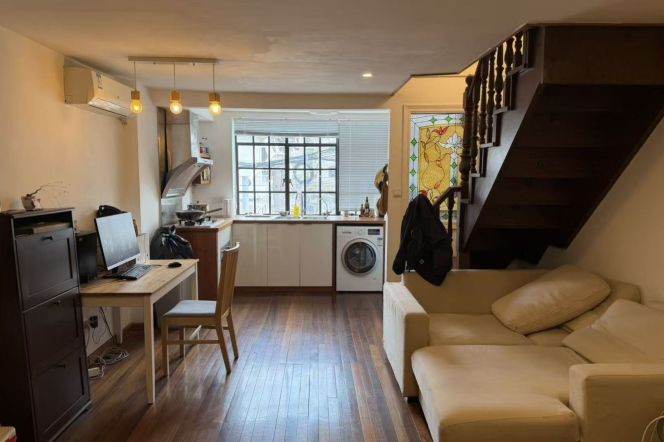 1 br near L2/L7/L14 jing'an temple station+floor heating+balcony
