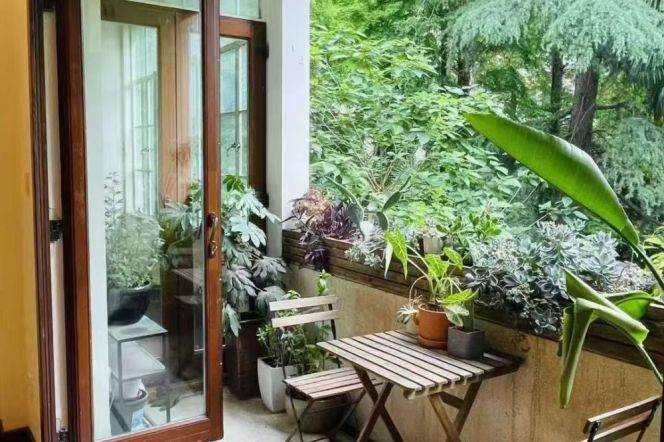 Absolutely stunning apartment, with three bedrooms, and windows offering views of greenery.