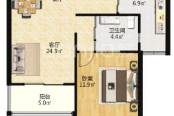 Open balcony one bedroom elevator Apt with dryer@ Line2 Loushanguan Rd