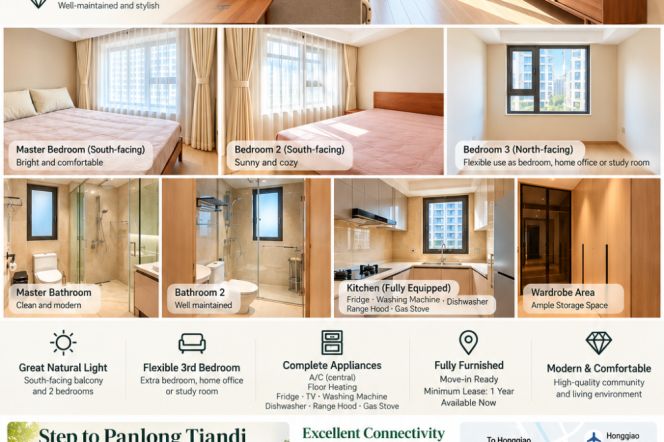3BR Apartment near Panlong Rd Metro with Floor-to-Ceiling Windows